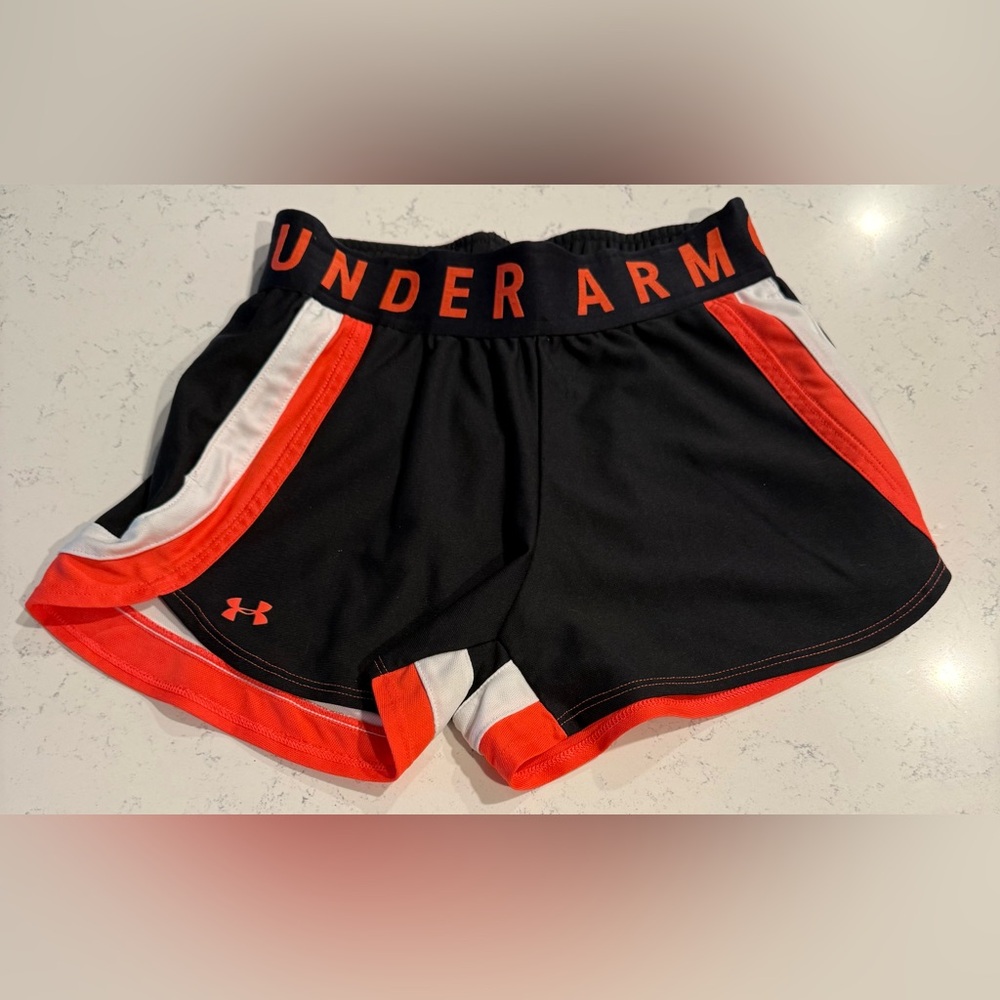Under Armour Women's Black and Orange Athletic Shorts